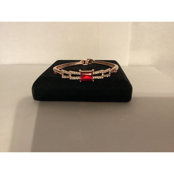 2767 NWOT BFF Rose Gold Bracelet Bangle W/Red Stone and Cubic Zirconia Crystals - Picture 3 of 3
